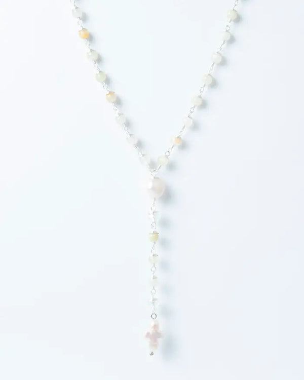 Di Mare Silver Rosary Iridescent Crystals, Agate, Pearls and a Mother of Pearl Cross - By Fabrizio Design