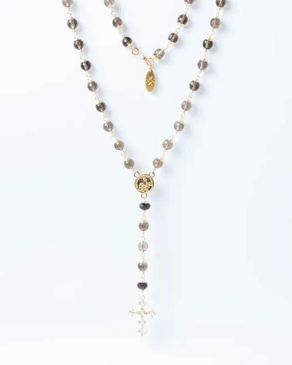 Opulenza Rosary Necklace in Brown Quartz